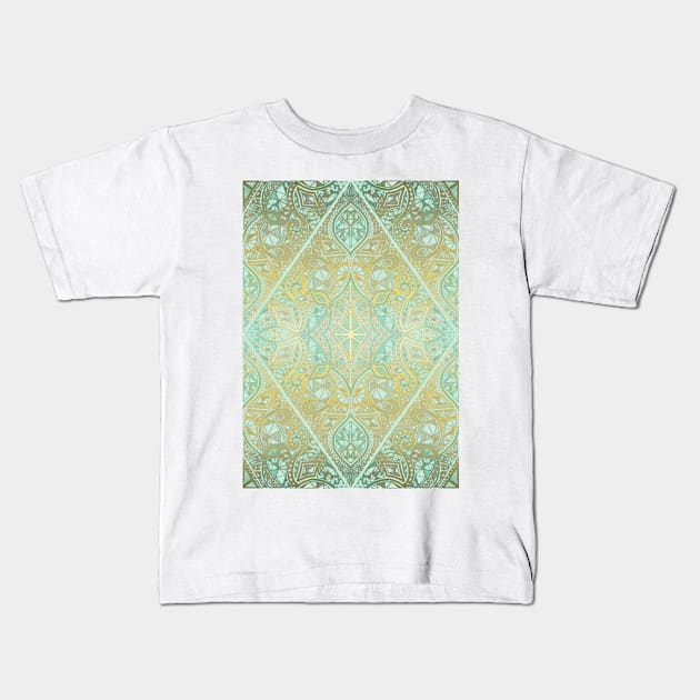 Mint & Gold Effect Diamond Doodle Pattern Kids T-Shirt by micklyn